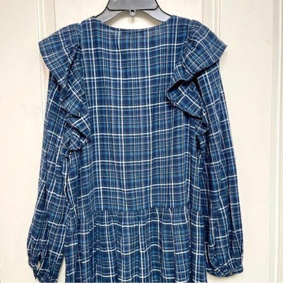 MADEWELL Gauze Ruffle-Trimmed Mini Dress in Deep Indigo Size S - Picture 10 of 13